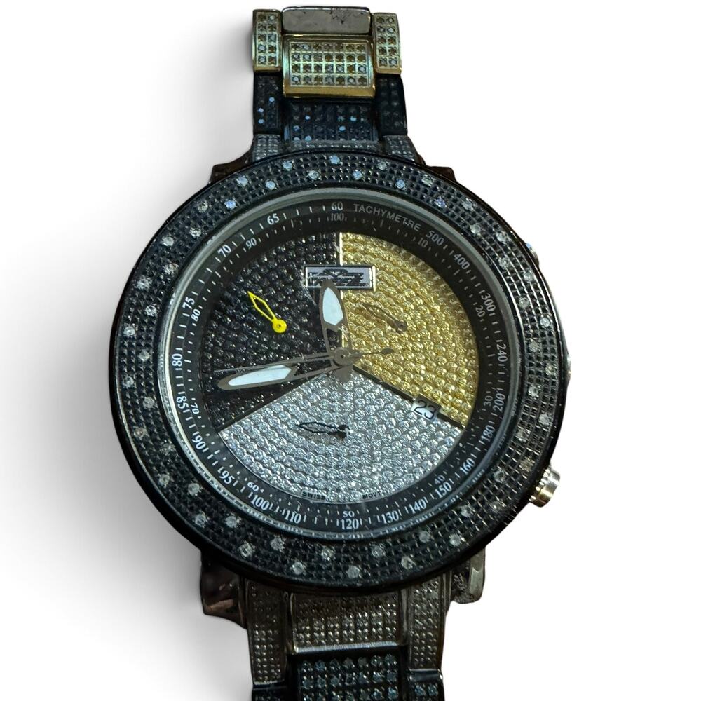 Freeze Men's Diamond Watch JJU40, 17.25 CT Swiss Movement, Stainless Steel
